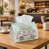 1pc Retro Camper Van Tissue Box with Spring Blossom - Vintage Suitable for Rolls/Facial Tissues/Singles Storage Organizer, Compact Napkin Holder for H