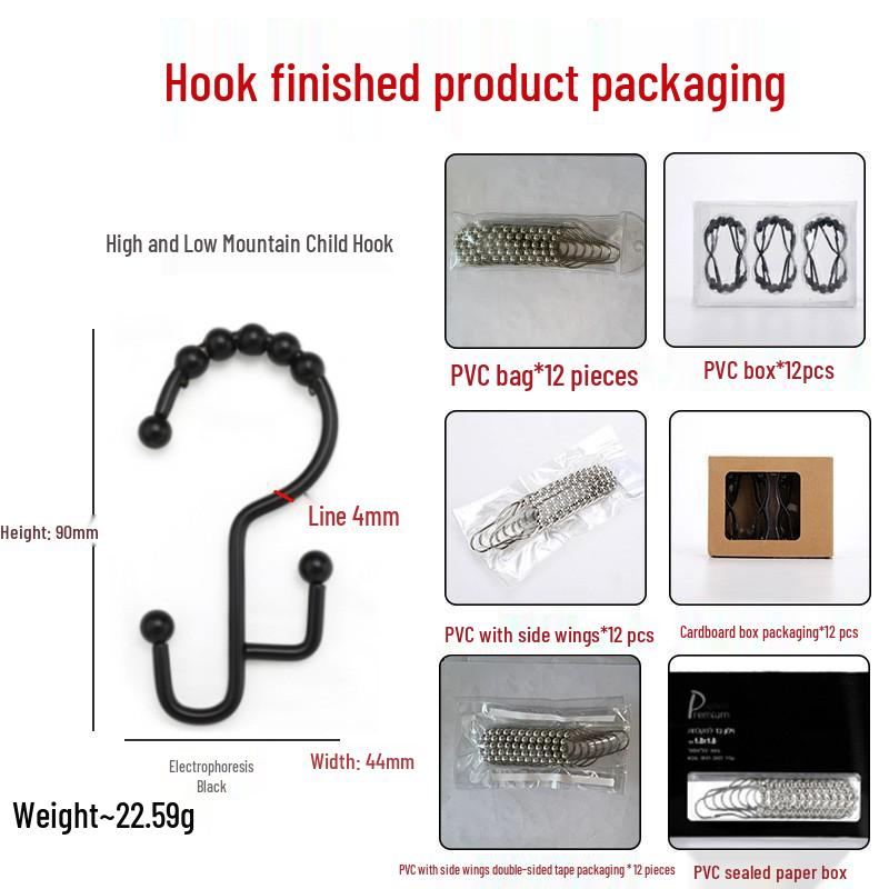 Stainless Steel Double-Sided Bath Curtain Hooks, Tool-Free Install, Sliding J-Hook Design