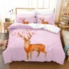 Elk Duvet Cover Set 3D Print Cartoon Elk Colourful Background Flowers Leaves King Size for Kids Boys Girl Polyester Bedding Set