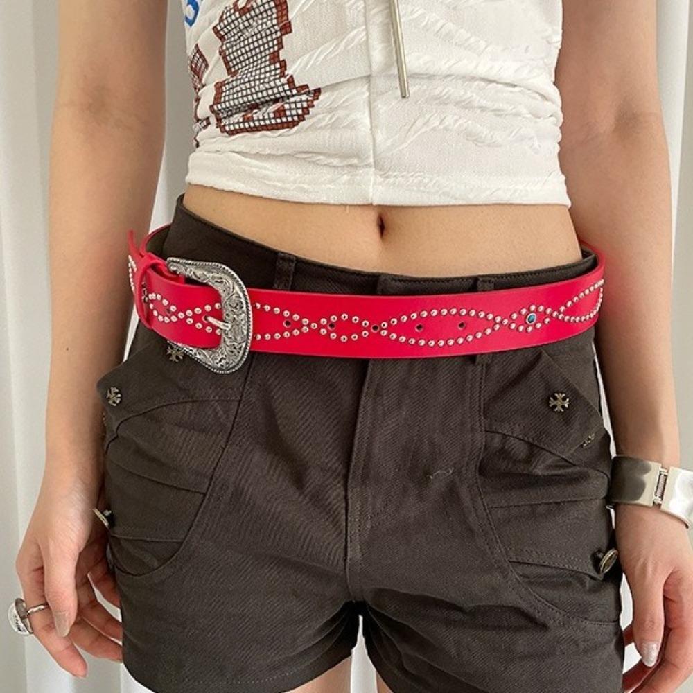 PU Leather Rivet Waist Belt Ethnic Style Dress Jeans Belt Versatile Women's Belt  Streetwear