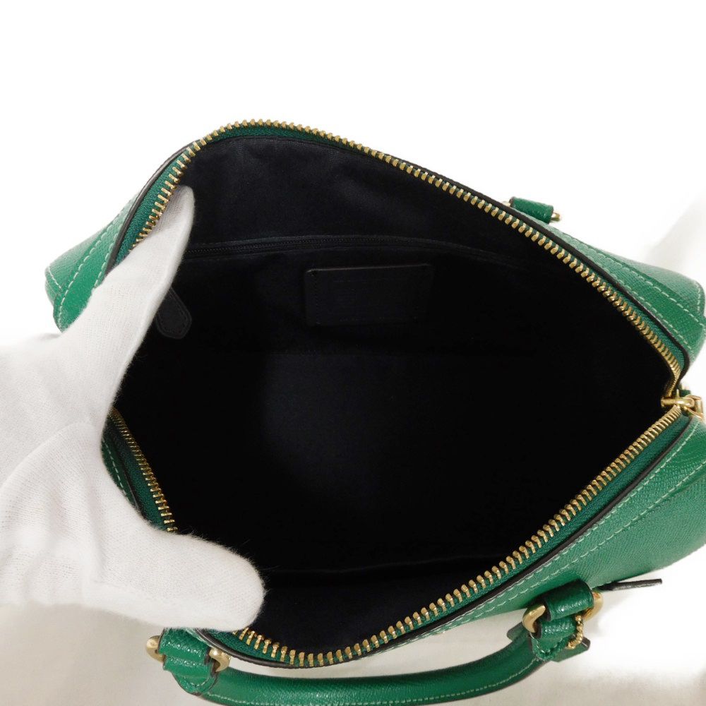 Used 9726 Roan Satchel 79946 7922 Cross Grain Calfskin 2-Way Shoulder Bag Crossbody with Metal Logo Green Unisex from