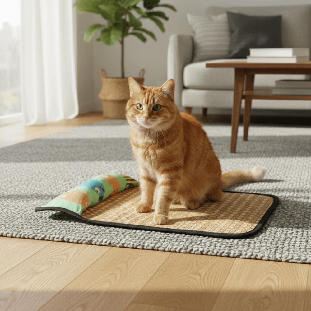 Rattan Weave Pet Cooling Mat Breathable Cat Cooling Pad Waterproof Dogs Floor Cushion Outdoor