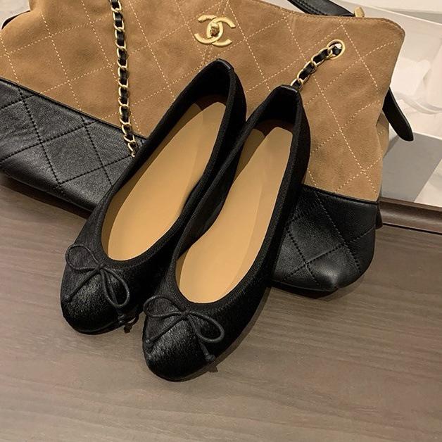 Grape Family Cowhide Pony Hair Leopard Print Bow Flats - Women’s Versatile Round Toe Casual Shoes