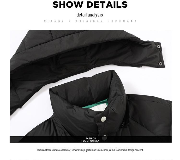 2025 Winter Men's Hooded Down Jacket - Korean Style, Warm, Stand Collar, White Duck Down for Middle-Aged & Young