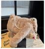 Korean Style Plush Shoulder Bag with Pearl Accents - Cute Autumn/Winter Crossbody