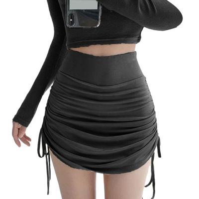 Com cordão lateral, cor sólida, cintura alta, saia plissada, saia fina de verão, roupa feminina da moda