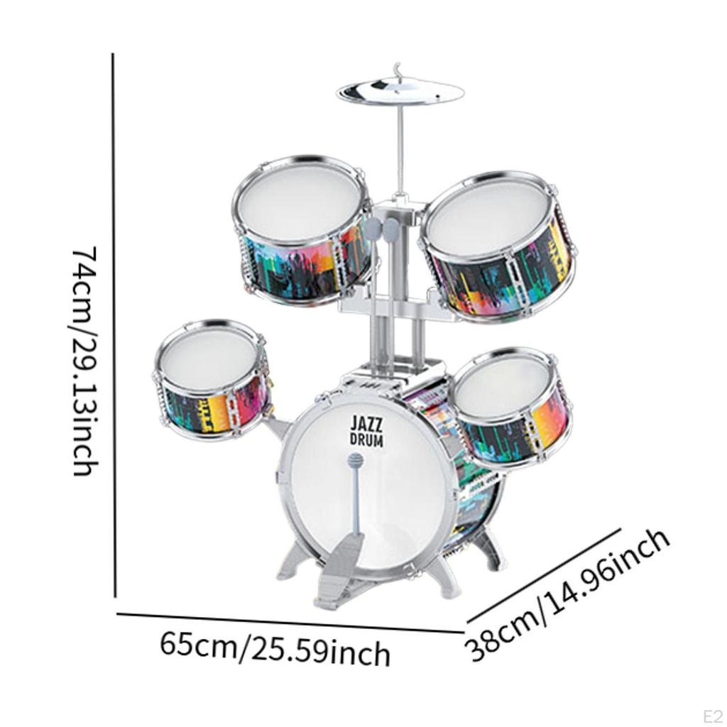 Beginner Kids Drum Set Includes Drumsticks Stool Boys Girls PVC Development Music Toy Educational