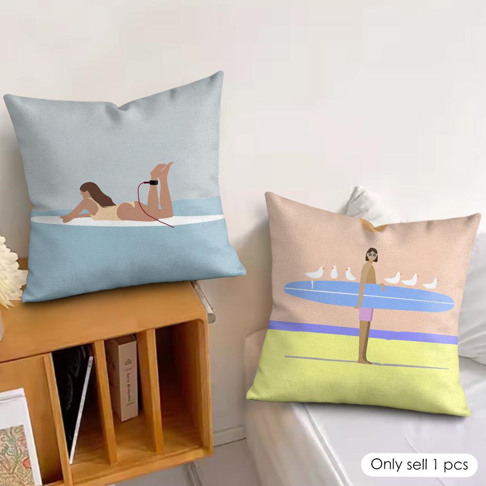 Summer Surfing Ins Art Cushion Cover Silky Short Plush Invisible Zipper Dustproof Sofa Pillow Case For Home Decor