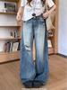 Women's High Waist Retro Ripped Wide Leg Jeans