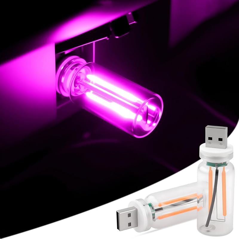 2PCS Car USB Lights Car Atmosphere Lamp with Touch Dimmable, Portable Mini Glass Bottle LED Bulb Night Lights for Vehicle Bedroom Hallway Camping