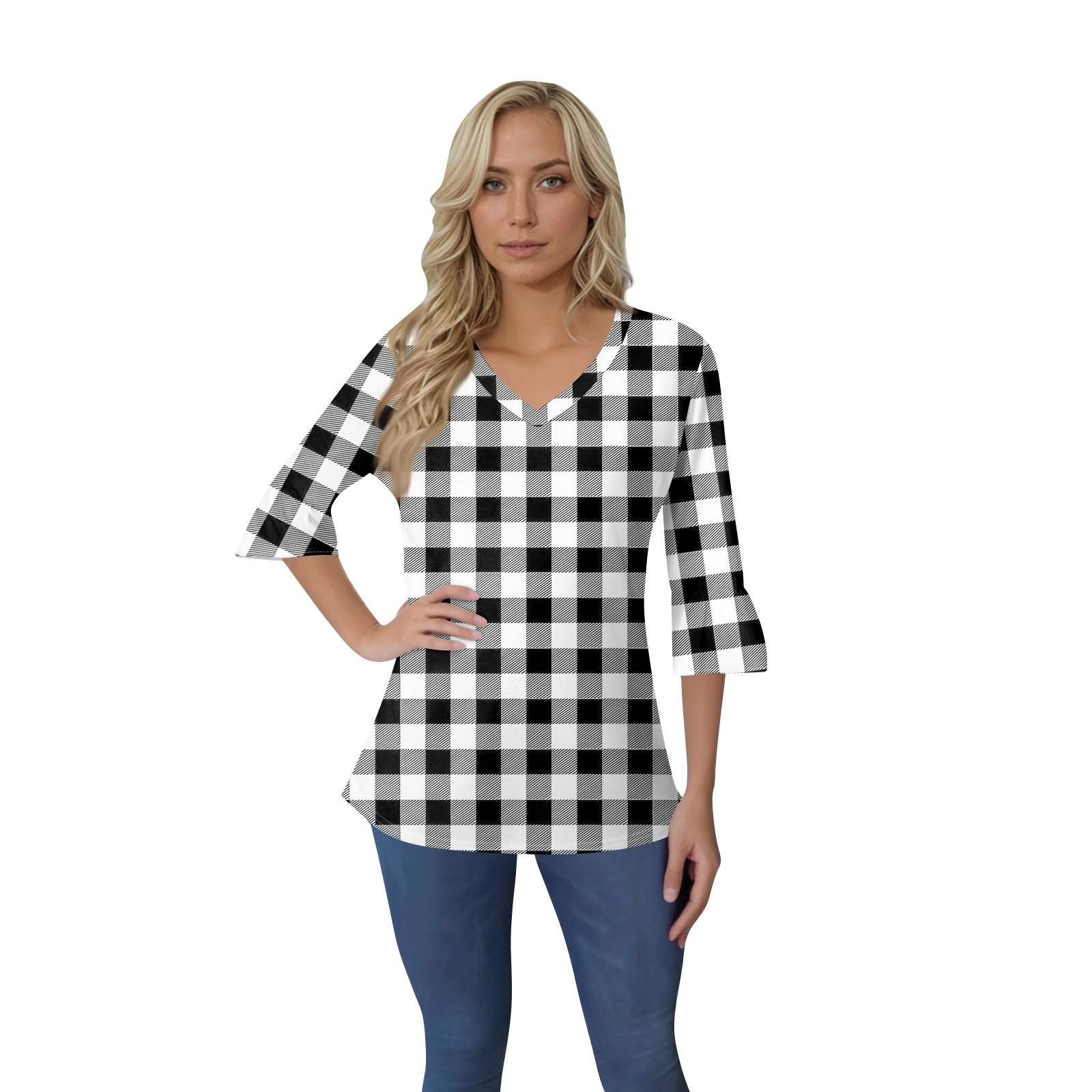 

Женский повседневный топ с рукавами 3/4, летняя футболка с v-образным вырезом и пышными рукавами L чёрный