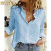 Women's Fashion Casual Solid Color Print Long Sleeve POLO Neck Blouses & Shirts