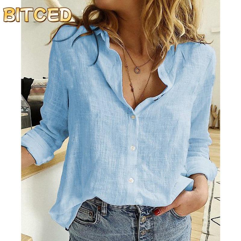 BITCED Women's Fashion Casual Solid Color Print Long Sleeve POLO Neck Blouses & Shirts
