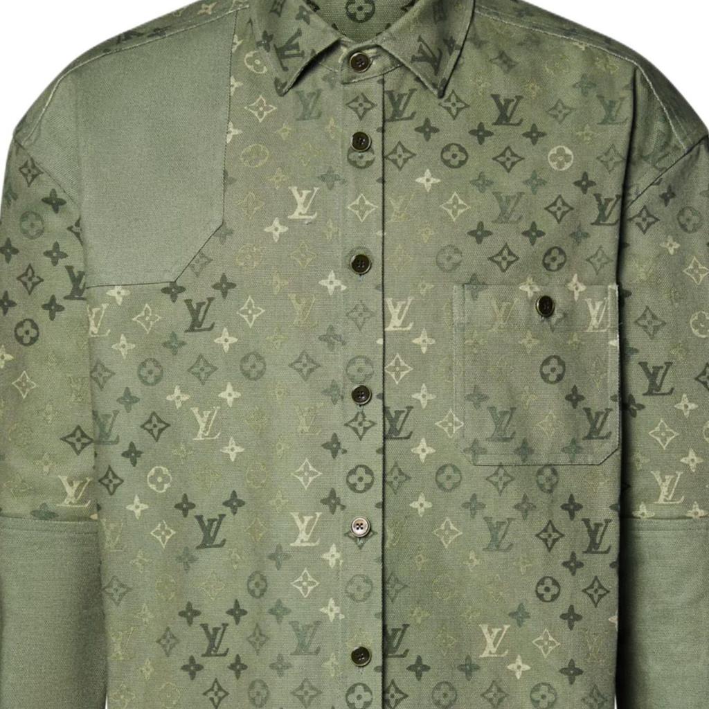 LOUIS VUITTON Shirts Men's Green Pointed Collar Moderate 1AJC48