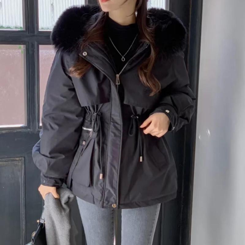 Winter Korean Fashion Warm Elastic Waist Overcoat Women Hoodie Casual Loose Thick Coat Female New Design Aesthetic Long Sleeve Vintage