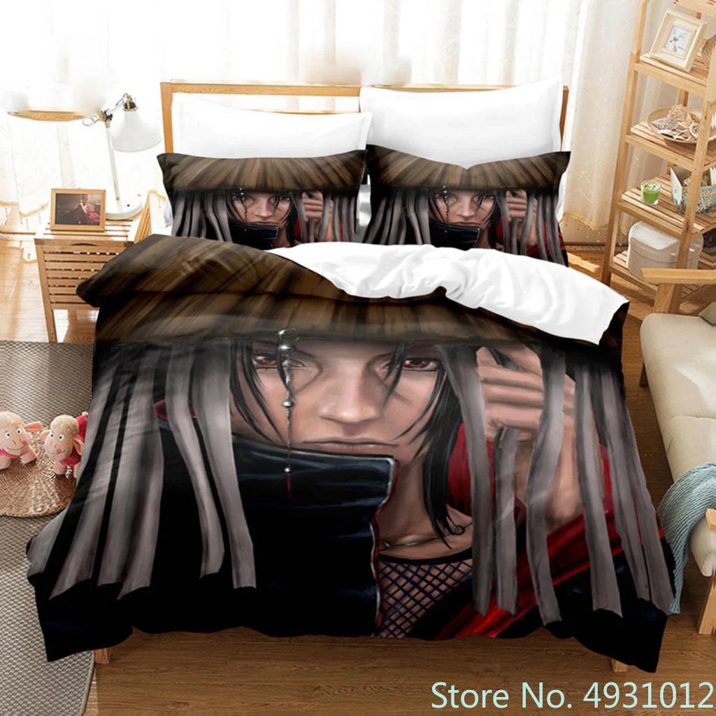 Anime Uchiha N-Naruto Uzumaki Red Cloud Bedding Sets Household Quilt Duvet Cover Itachi Home Textile Bed Suit Children Kids Gift