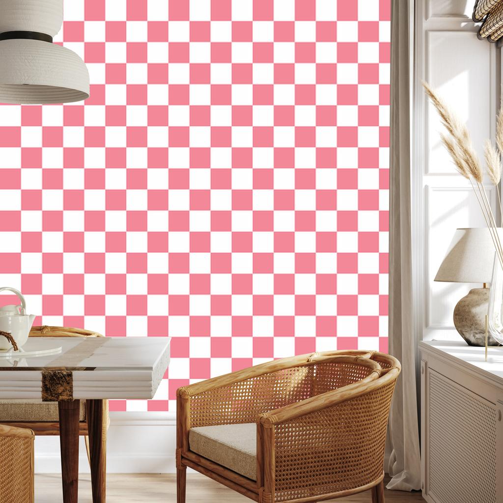 Checkerboard wallpaper coral and white, coral background 50x1000