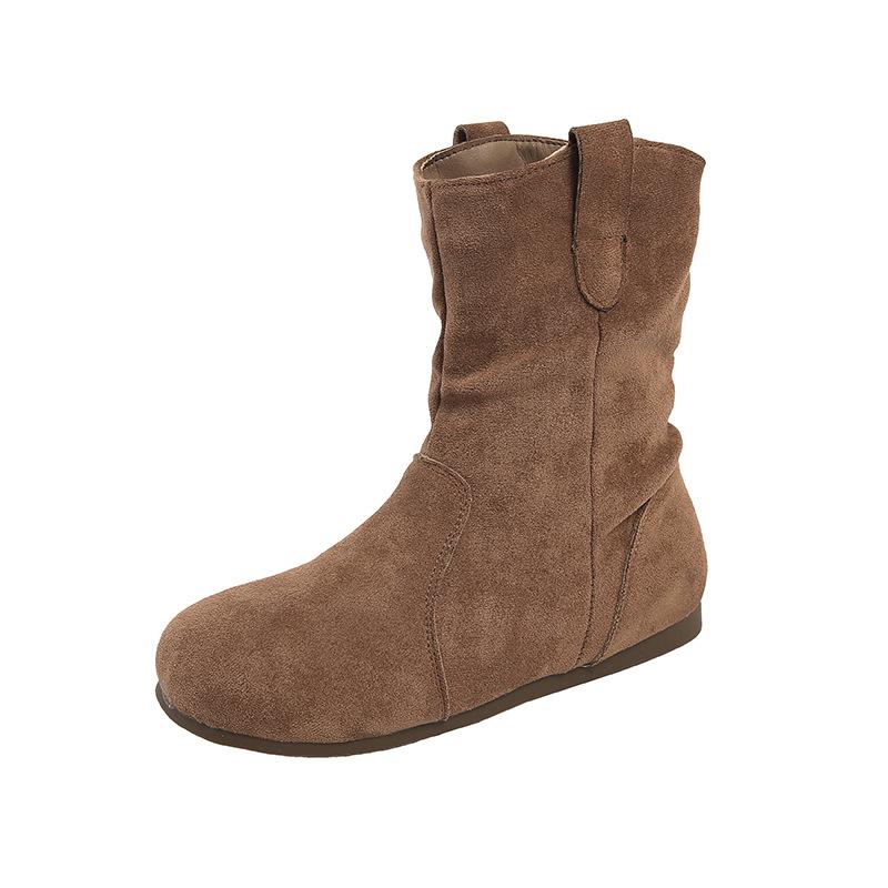 

Ретро плиссированные ботильоны Мартина на низком каблуке, женские, осенние, новые, простые, ретро, на плоской подошве, удобные ботинки-рыцари 40 верблюд