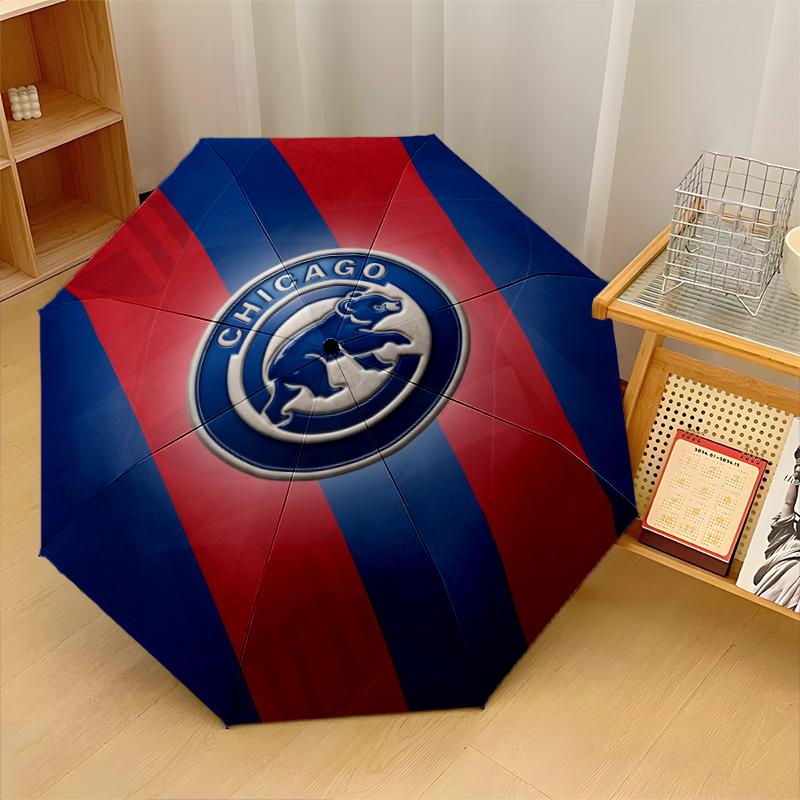 Chicago Cubs Print Auto 8?Ribs Folding Umbrella Wind Resistant Lightweight Automatic Umbrella For Daily Travel