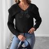Tops Women's Autumn and Winter Lapel Bow Patchwork Pullover Sweater