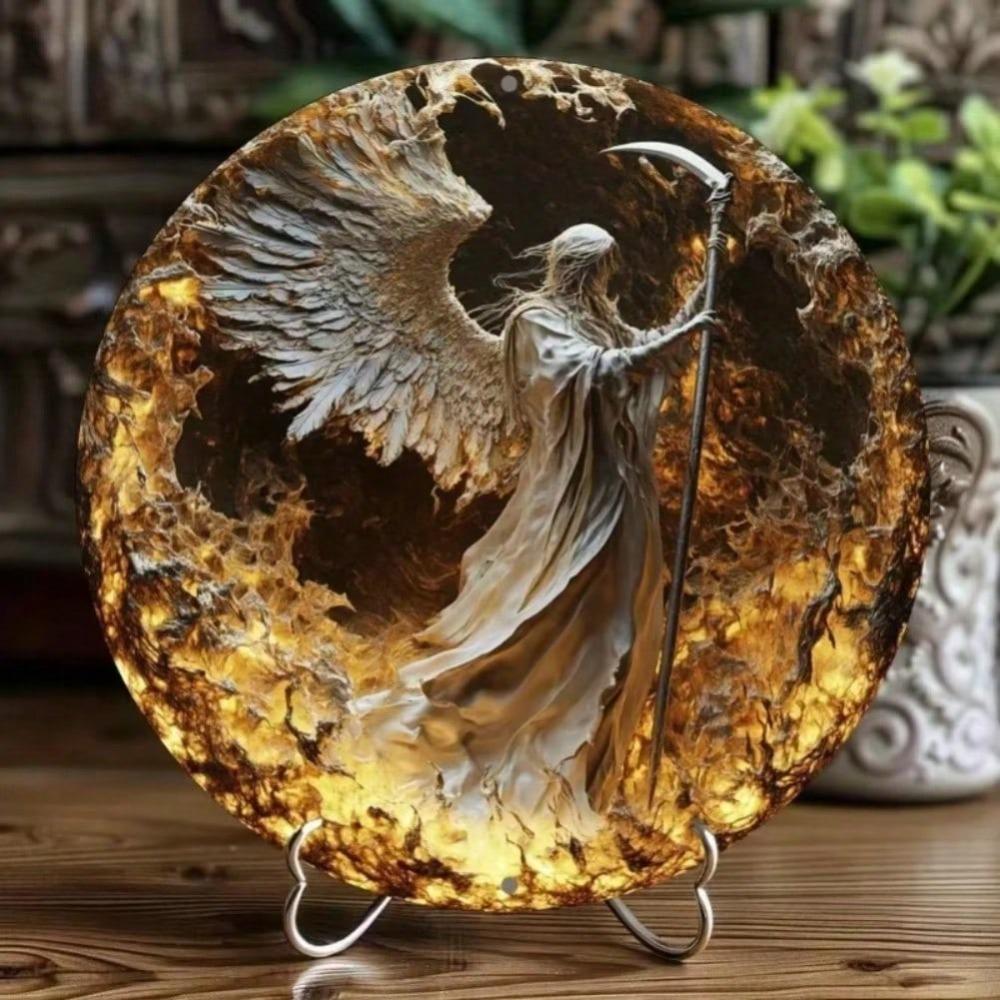 Warrior Themed Round Aluminum Wall Art for Home Office Bar Kitchen Decor Gift