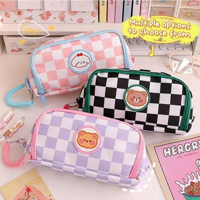 Estuche Kawaii Portátil Gran Capacidad Lona Estuche para Bolígrafos Linda Bolsa de Cosméticos Para Estudiantes Material Escolar