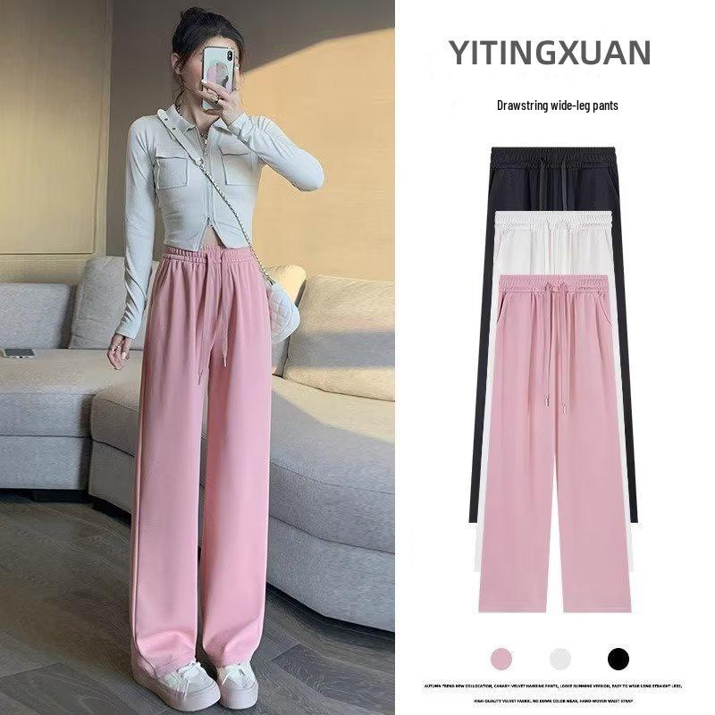 

2024 Spring/Summer Women s High Waist Macaron Wide-Leg Drape Pants 3XL серый