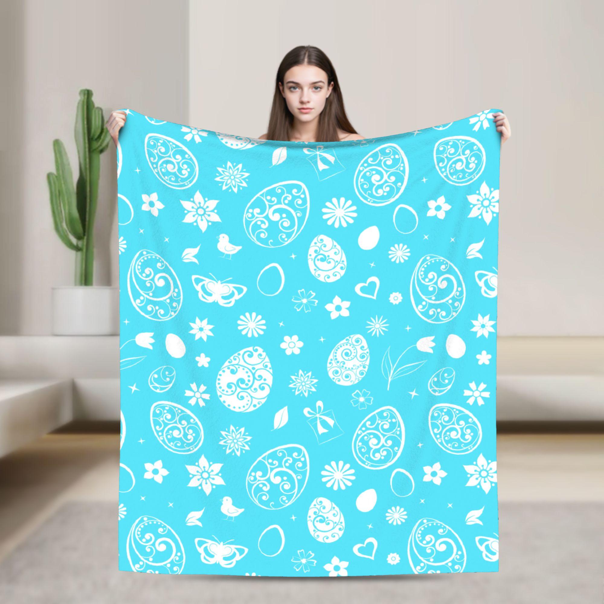 

Purple Egg Floral Easter Throw Blanket Warm Cozy Novelty Blanket For Living Room Picnic Flannel Bedspread Bed Cover 75x100cm