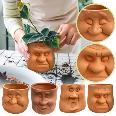 Flower Pots Decorated With A Caricature Of A Face Funny Potted Resin Ornaments