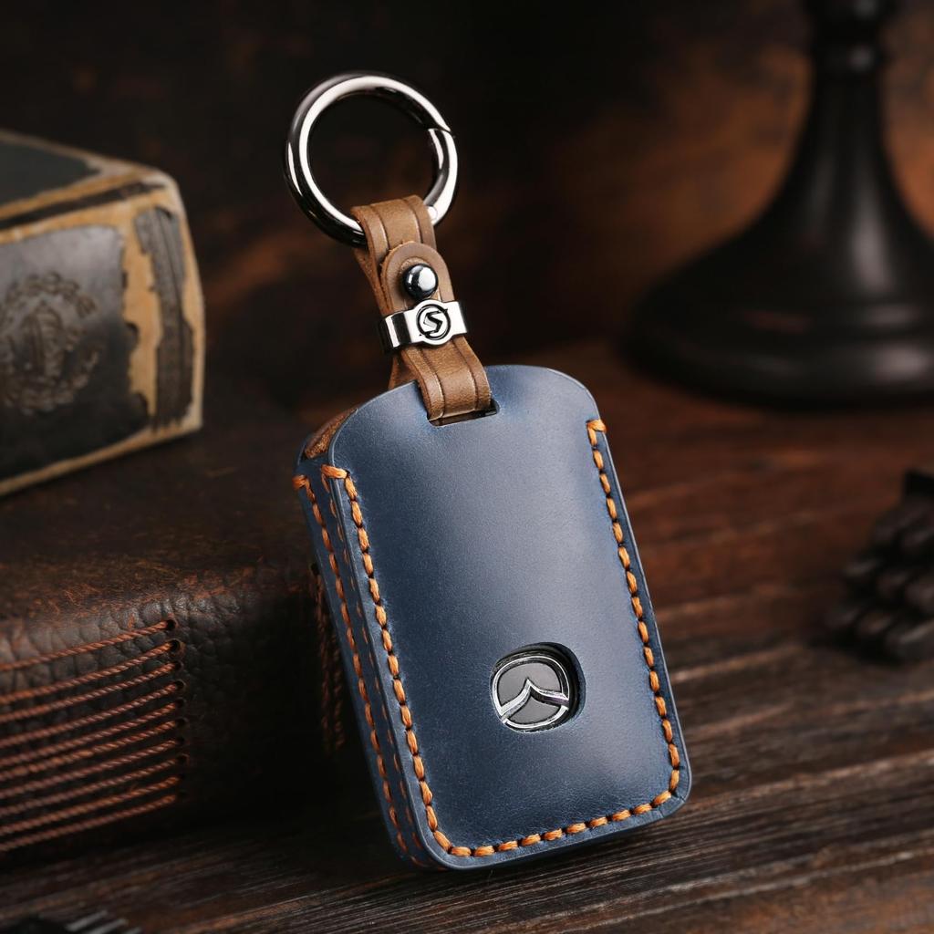 Compatible with the New Mazda and This Genuine Leather Key Case Is Compatible with Mazda 3 and Mazda This Smart Key Case Is Blue and Features Two