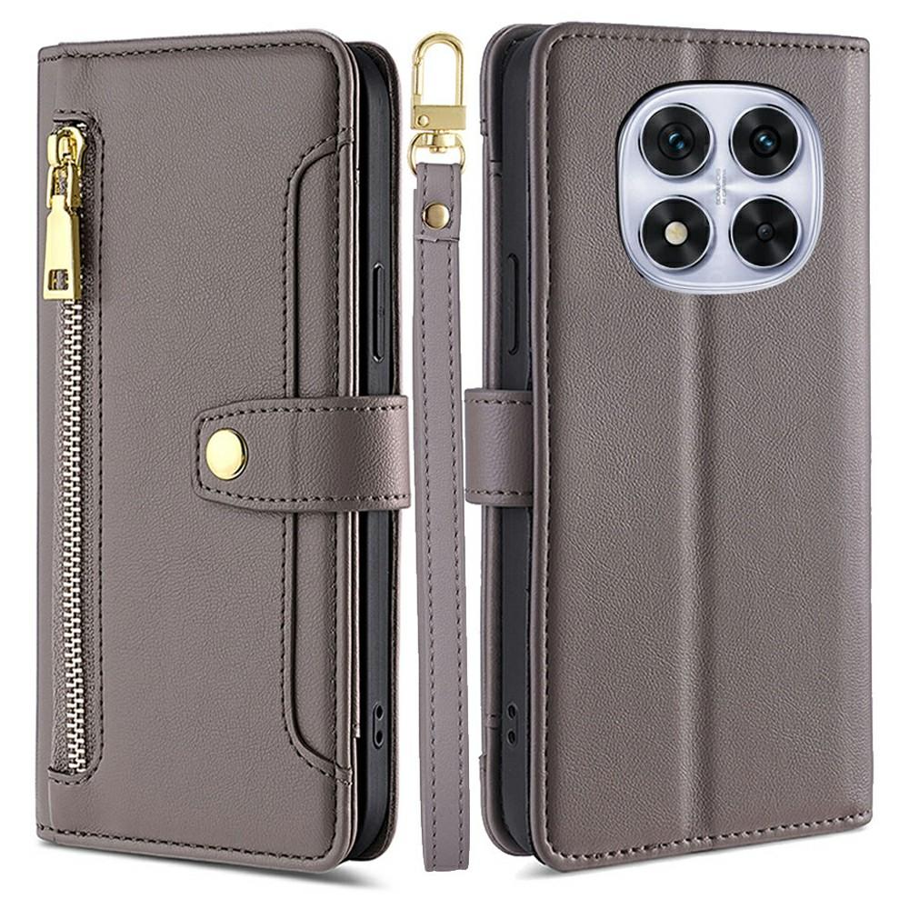 Kožené pouzdro pro Xiaomi Redmi Note 14 Pro 5G/Note 14 Pro+ 5G/Poco X7 5G Kapsa na zip Peněženka Kryt na telefon se 2 popruhy