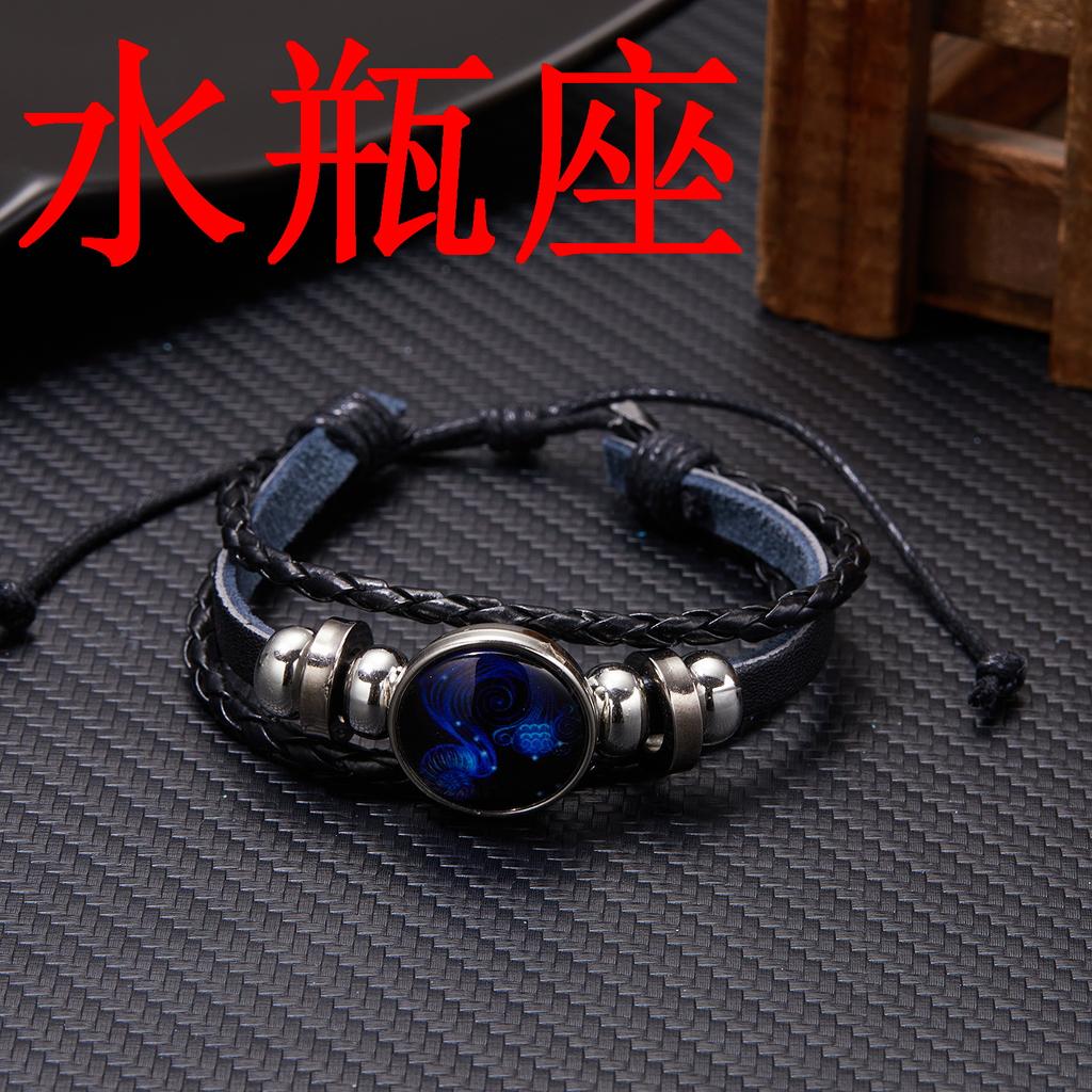 Bracciale Luminoso 12 Costellazioni per Uomo Multistrato Intreccio in Pelle Segni Zodiacali Braccialetti Toro Cancro Scorpione Gioielli Regalo