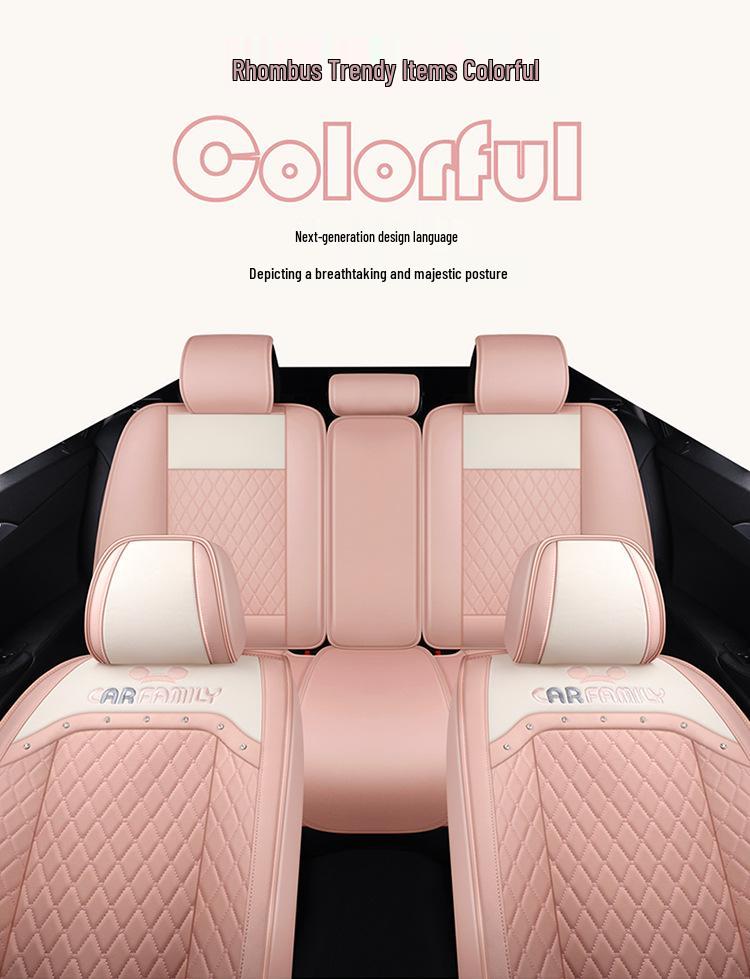 Universal Cartoon Car Seat Cover – Cute, Full-Surround Cushion for Small Cars, Fits 5-Seat Models, All-Season Use.
