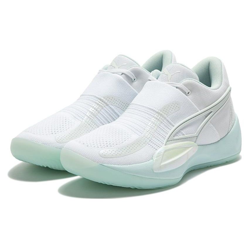 Puma Rise Nitro Ice Kulatá špička Šněrovací Látkové Protiskluzové Odolné proti opotřebení Nízké Basketbalové boty Pánské tenisky Bílá Zelená 377592-01