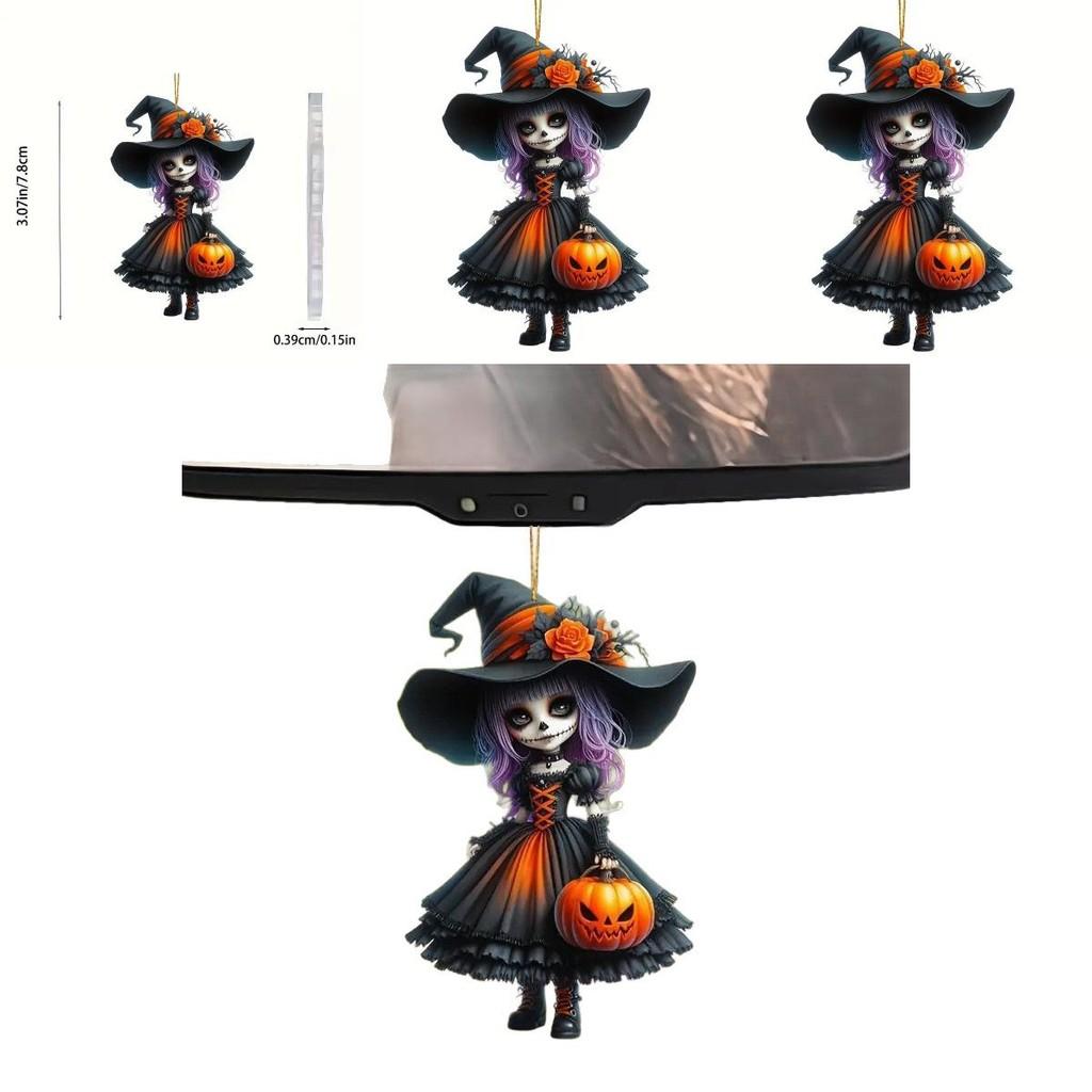 Car Interior Decor Acrylic Cute Witch Mirror Pendant Christmas Tree Ornament