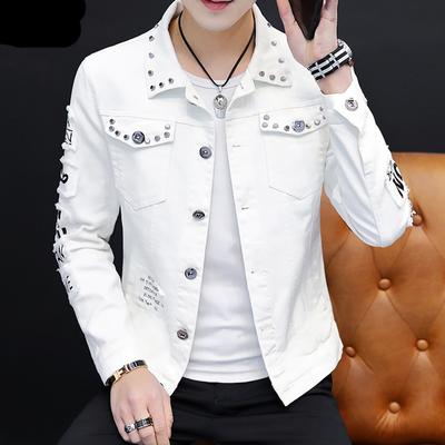 Moda Masculina Jaqueta Jeans Primavera Outono Design Personalizado Jeans Casacos Masculino Slim Fit Cor Sólida Bonito Versátil Branco Vermelho Amarelo