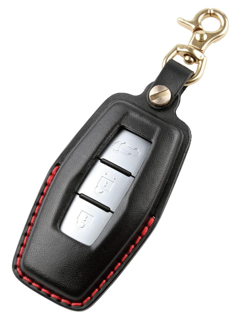 Usable Mitsubishi Key Genuine Italian Buttero for Mitsubishi Outlander PHEV GN0W and New Triton LC2T Case, Leather, Leather, Black,