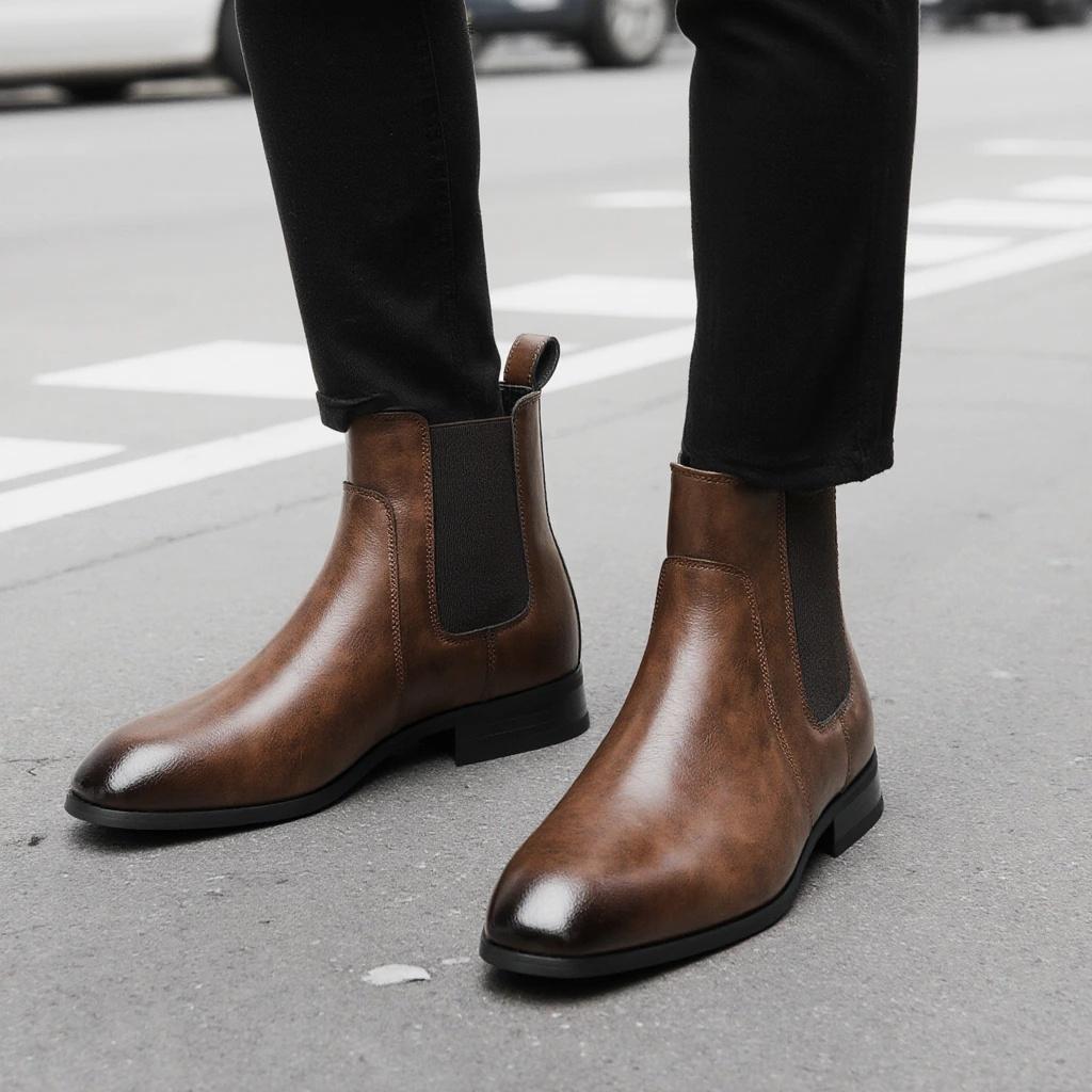 Chelsea Boots Men Retro Comfortable Brand Retro Fashion 2026 Leather Boots