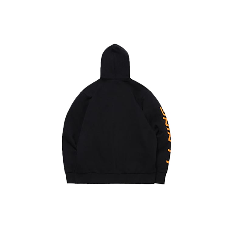 Li Ning Sports Fashion Collection Logo Print Fleece Lined Thermal Hooded Zippers Jacket Unisex New Standard Black AWDPD23-11