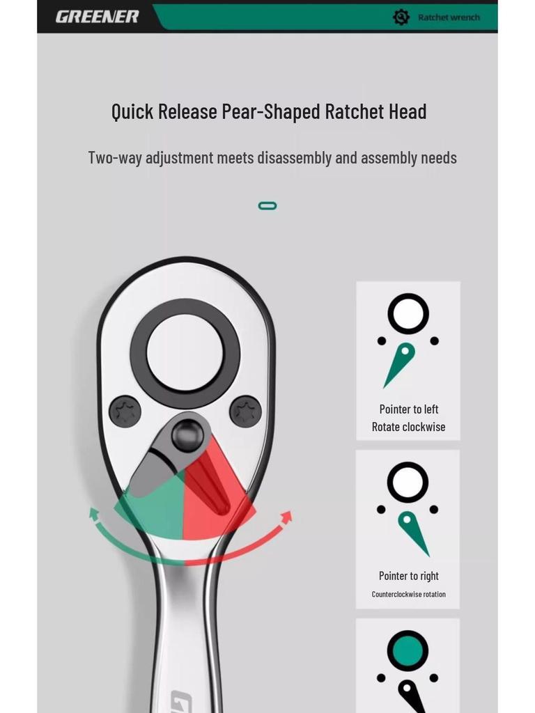 72-Tooth Reversible Quick Ratchet Socket Wrench with Large, Medium, and Small Fly Labor-Saving Thorns.