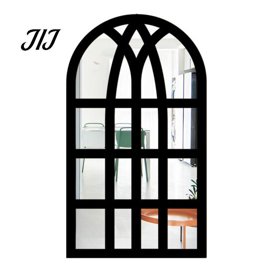 Arched Wall Mirror Stickers Window Decor, Wooden Frame Acrylic Fake Mirror, Minimalist Arch Self-Adhesive Windowpane Sticker for Living Room