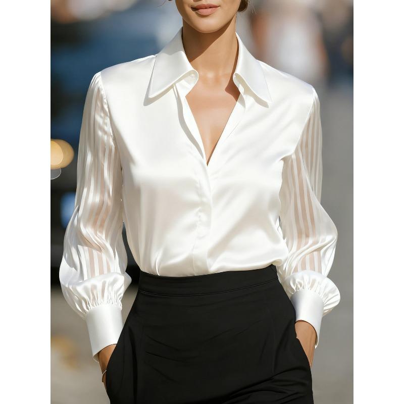 JPNTKY Women's Fashion Casual Solid Color Print Long Sleeve V-Neck Blouses & Shirts