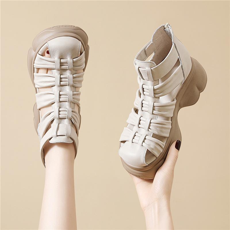 sandals women's new summer small man heightening thick-soled cool boots high-top leather sandals