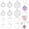 42 Stück 3 Stile Legierung Anhänger Cabochon Fassungen, Flach Rund, mit 42 Stück 3 Stile Glas Cabochons, Silber, Tablett: 20mm, 30.5x22.5x2mm