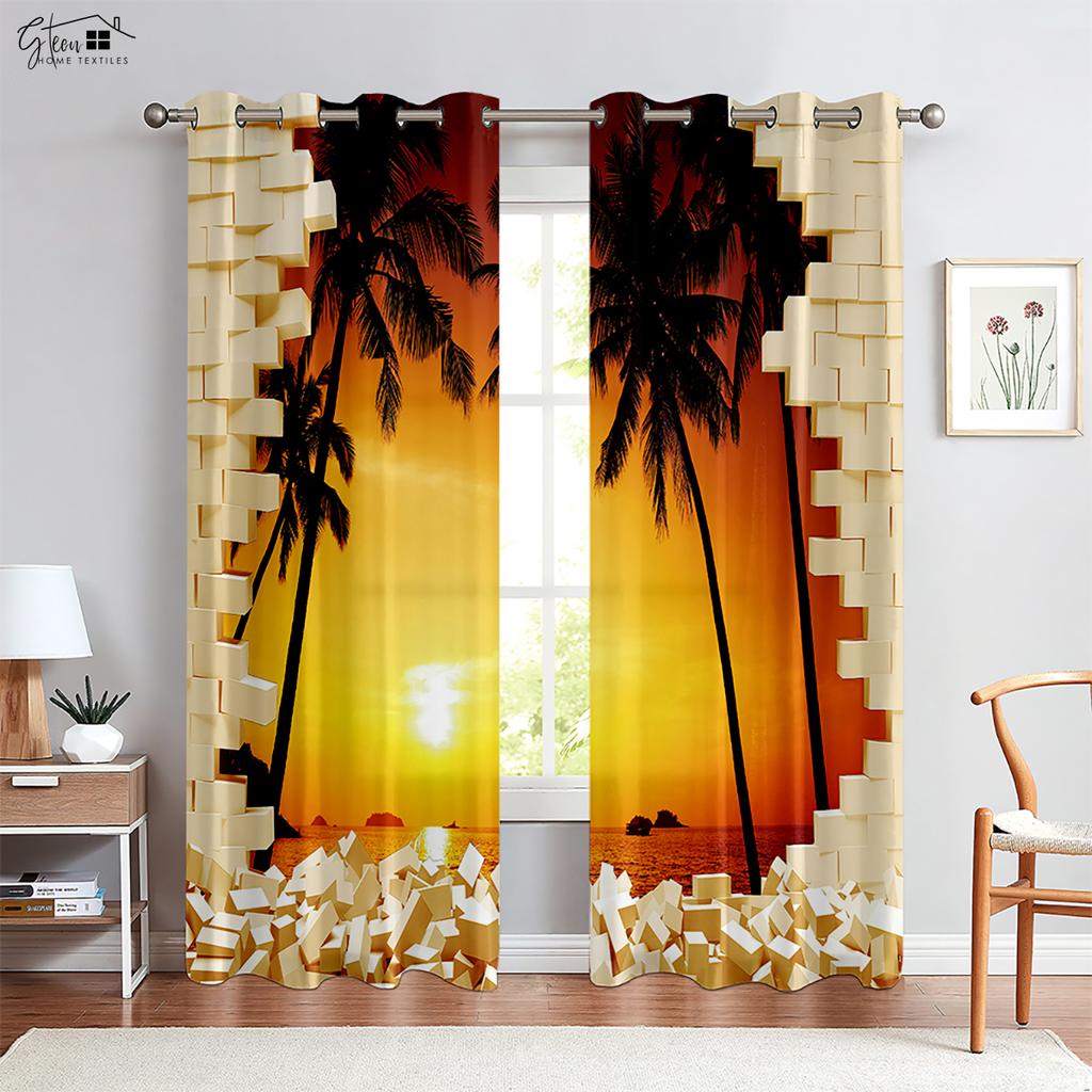 3D Drapes Ideal for Seaside Landscape Outside The Windowpane , Suitable Ideal for Livingroom Space , Bedchamber And Guest SpaceDecorativeDrapes