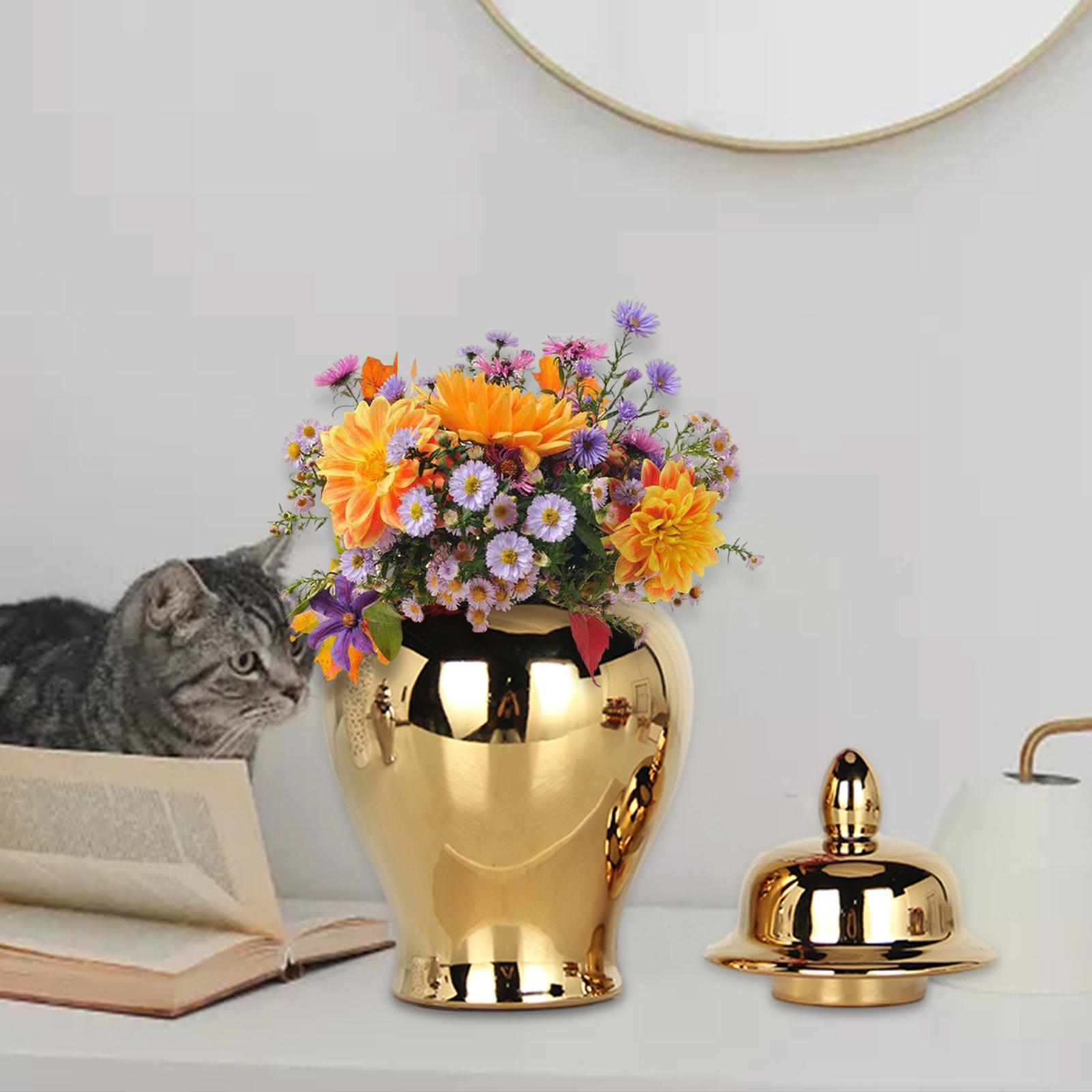 

Фарфоровая банка для имбиря, китайский держатель для растений, органайзер с крышкой, керамическая ваза для хранения, коллекционный стол, цветочный офис золотой