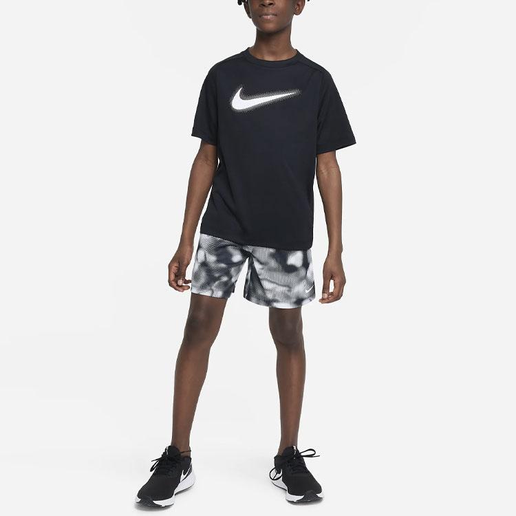 Nike Logo Pattern Training Short Sleeve Printed Shoulder T-Shirt Kids Tops Black DX5386-010