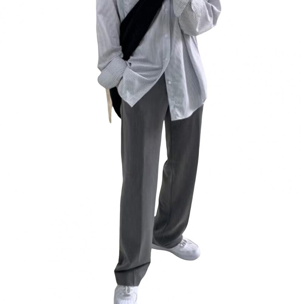 

Men Suit Pants Wide Leg Comfortable Fit Straight-Leg Formal Business Style Side Pockets Button Zipper Closure Single Color Work Office Trou M сірий