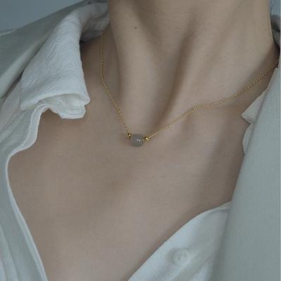 Exquisite Single Natural Hetian Jade Gold Bead Necklace, Simple Japanese and Korean Summer Versatile Collarbone Chain, Neck Chain 14k Gold Women