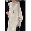 Summer Knitted Sunscreen Women Blouse Hollow Out See Through Pullover Sweater Bat Sleeve Shawl Top Loose Casual Simple Covers Up Irregular Long Shirt